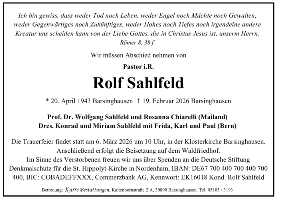 Trauer um ehemaligen Schulpfarrer